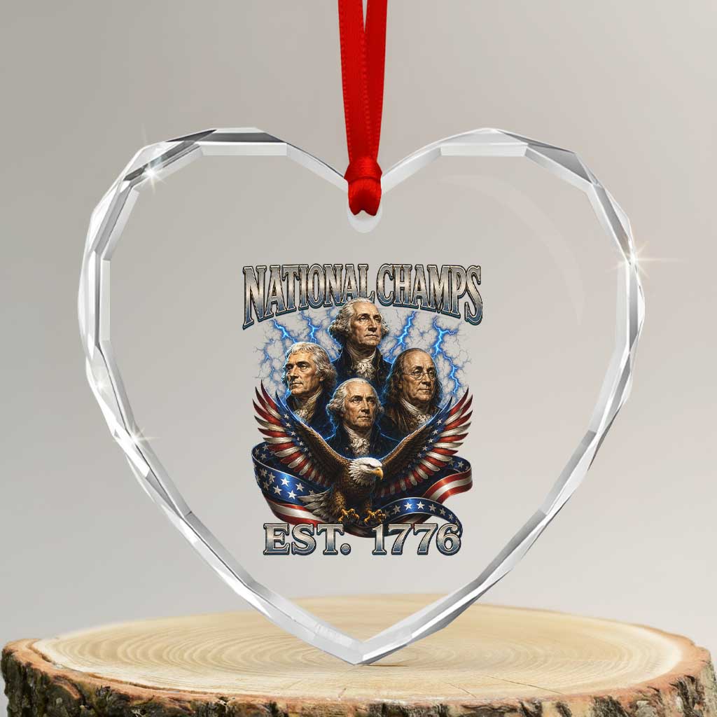 Founding Fathers USA 250th Anniversary Heart Crystal Glass Ornament Vintage National Champions 250 Years Patriotic American Flag