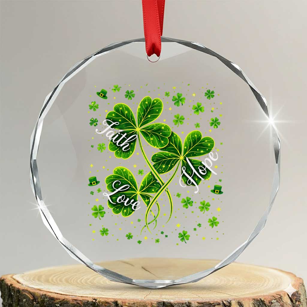 Four Leaf Clover Christian Crystal Glass Ornament Irish Lucky Shamrock Faith Hope Love Religious