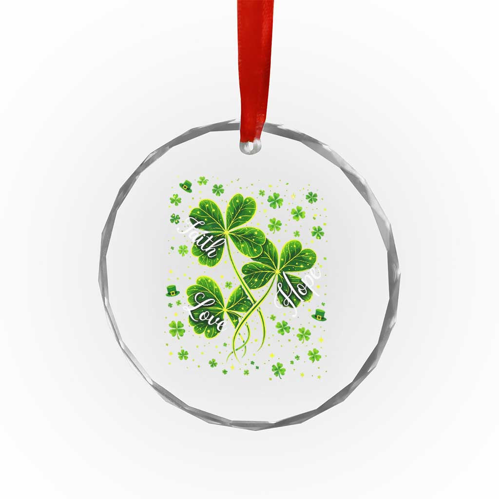 Four Leaf Clover Christian Crystal Glass Ornament Irish Lucky Shamrock Faith Hope Love Religious