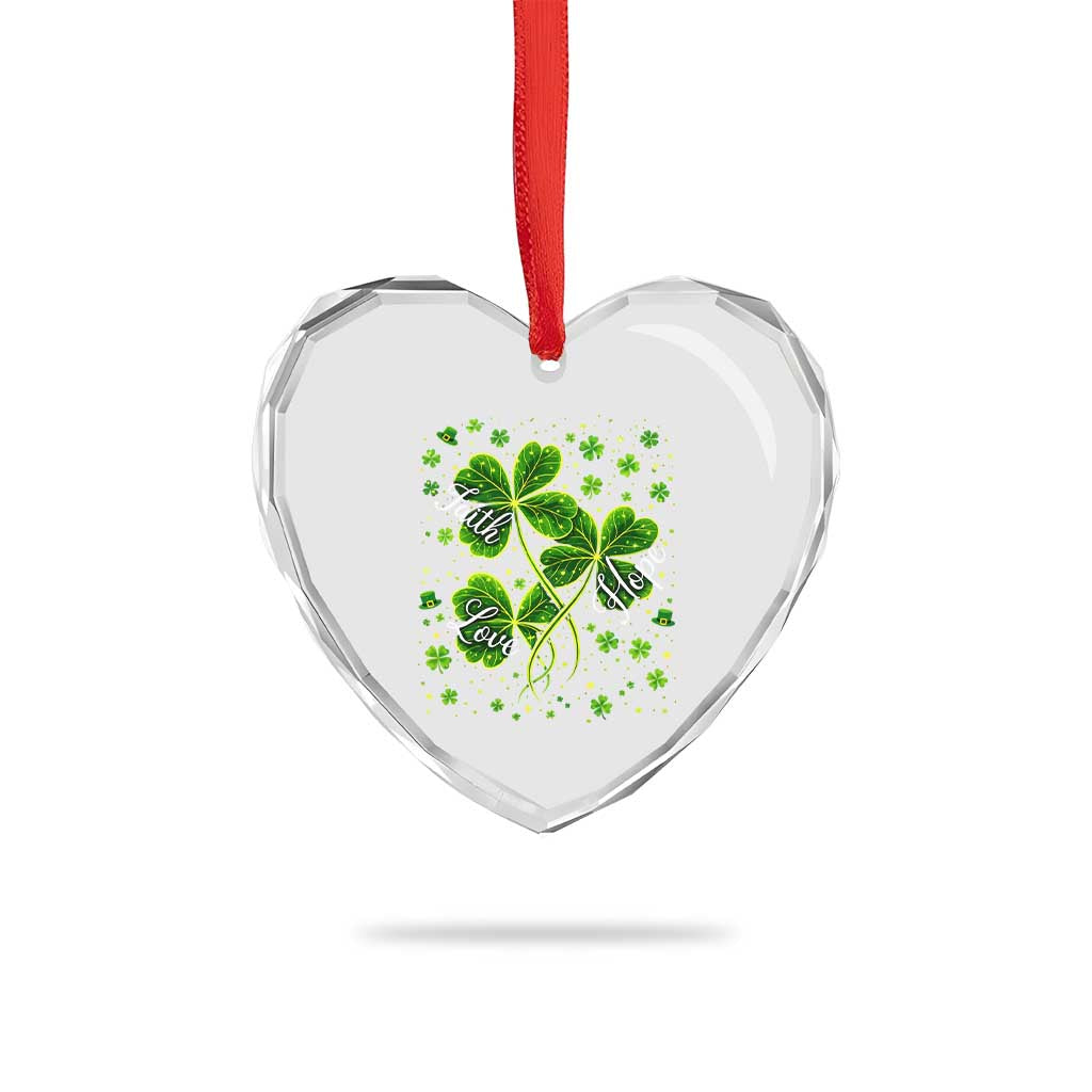 Four Leaf Clover Christian Heart Crystal Glass Ornament Irish Lucky Shamrock Faith Hope Love Religious