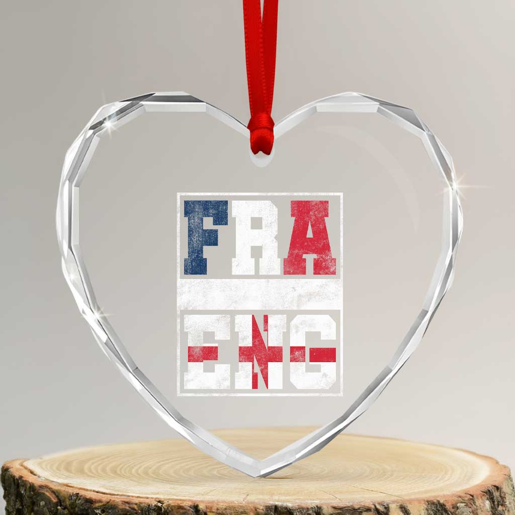FRA ENG France England Flag Graphic Heart Crystal Glass Ornament French English Country Pride