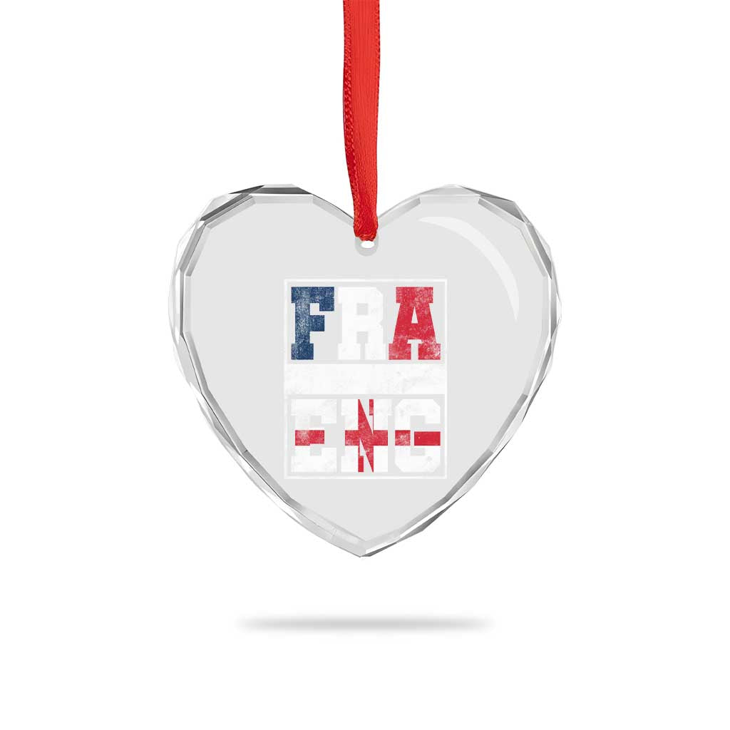 FRA ENG France England Flag Graphic Heart Crystal Glass Ornament French English Country Pride