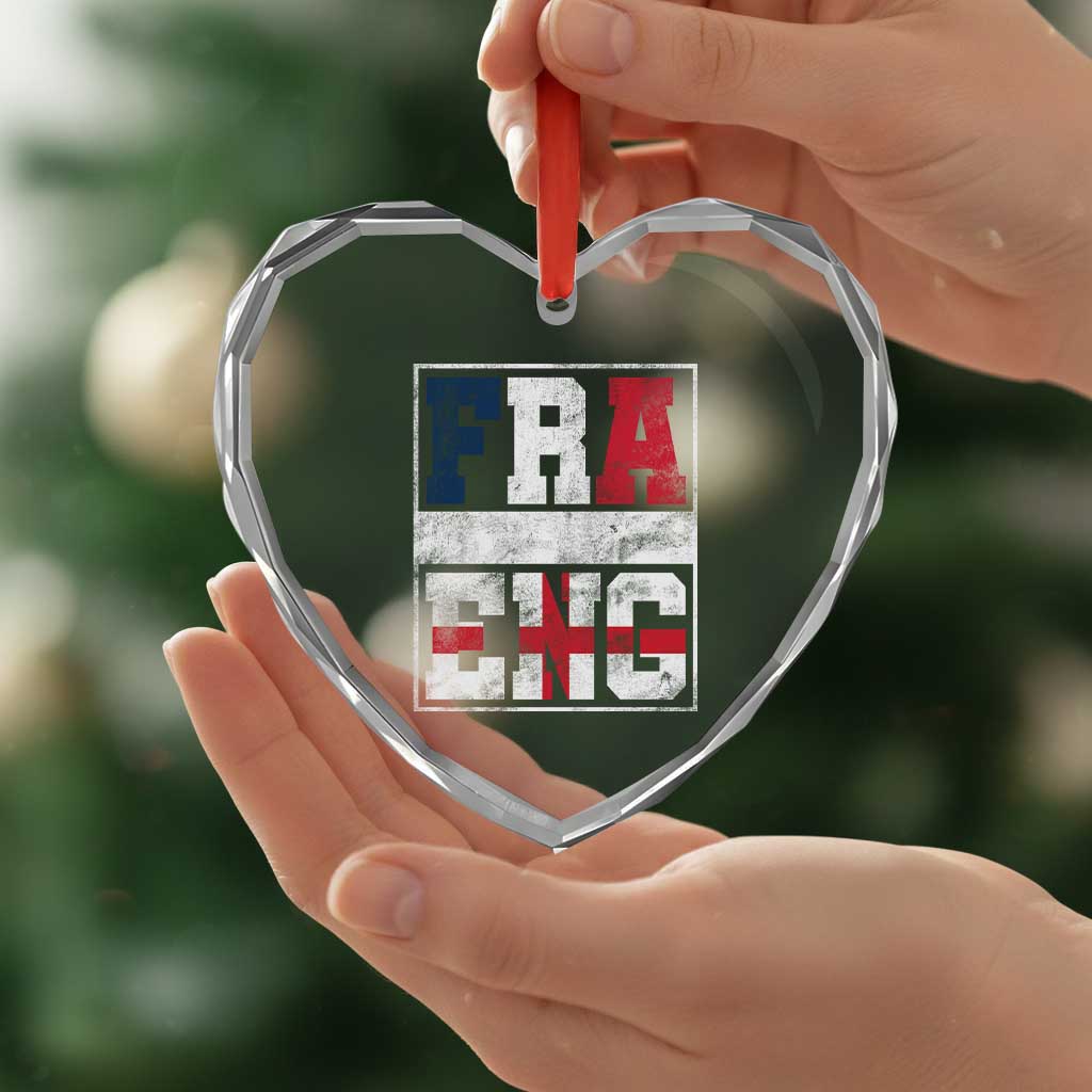 FRA ENG France England Flag Graphic Heart Crystal Glass Ornament French English Country Pride