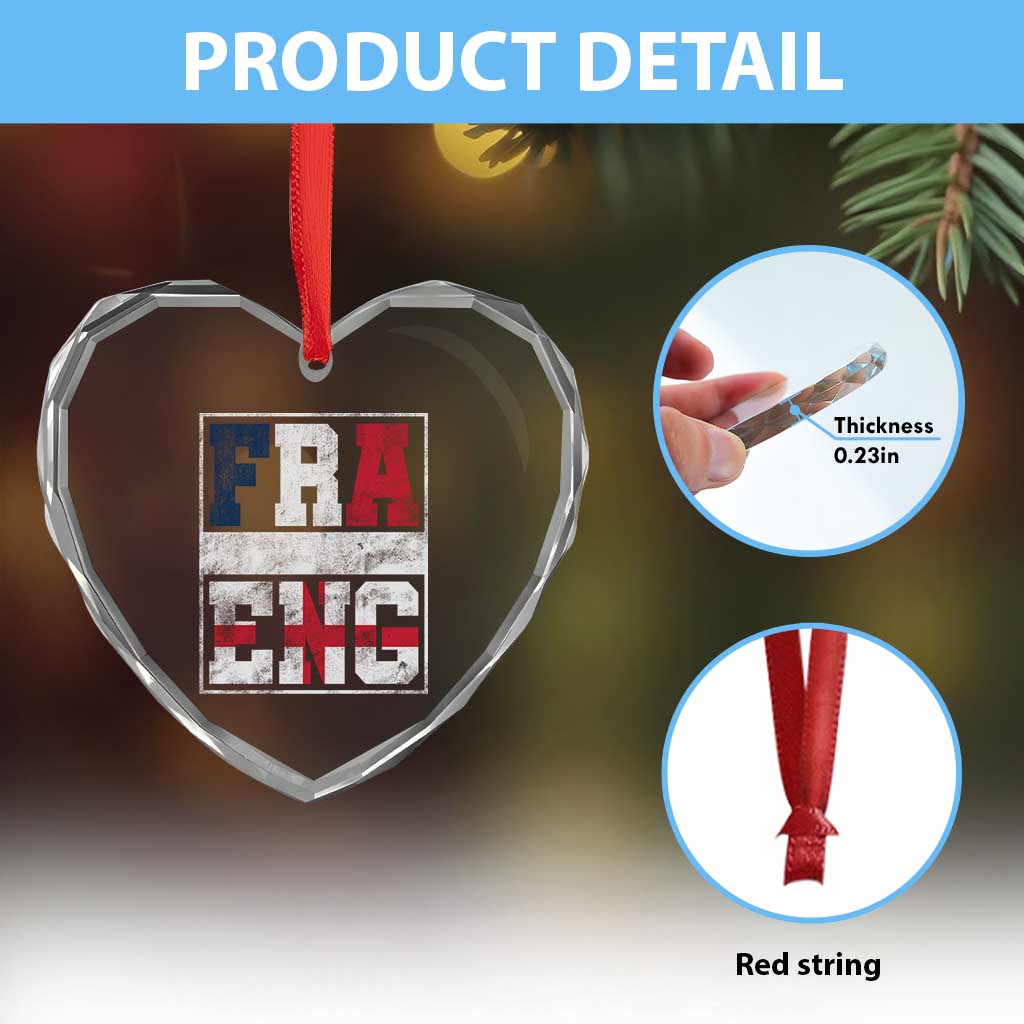 FRA ENG France England Flag Graphic Heart Crystal Glass Ornament French English Country Pride
