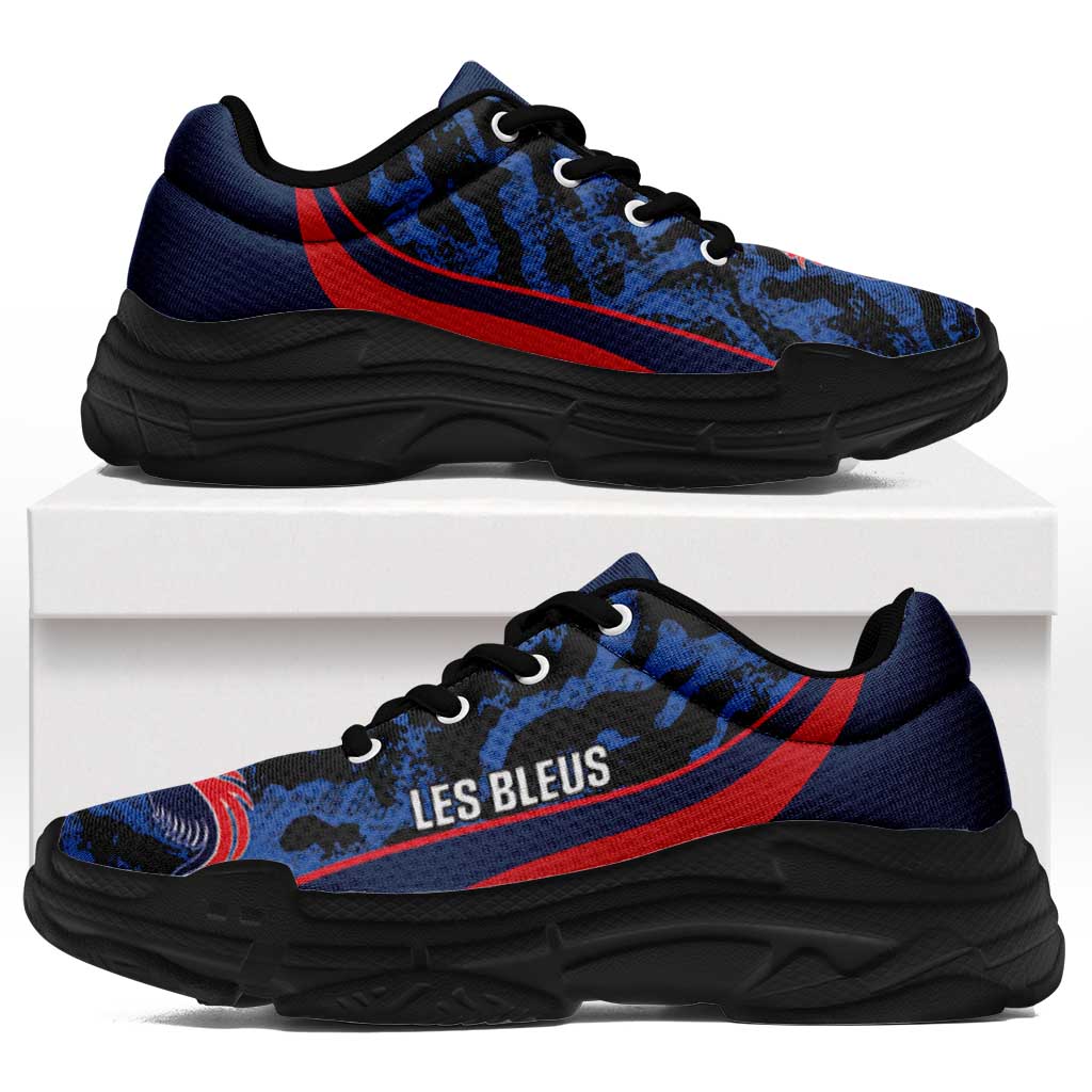 France 2026 Football Chunky Sneakers Allez Les Bleus Grunge Curve Stylized - Wonder Print Shop