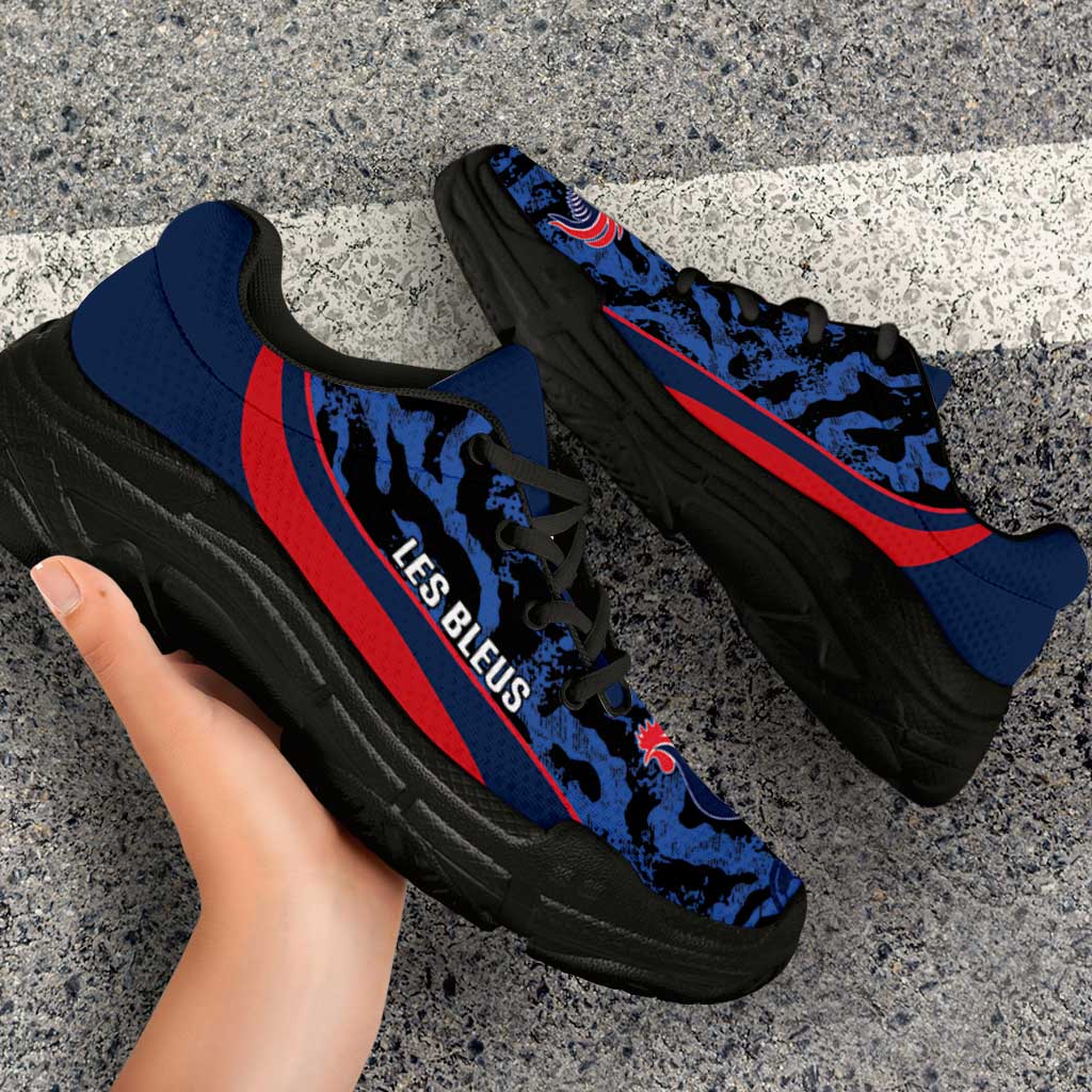 France 2026 Football Chunky Sneakers Allez Les Bleus Grunge Curve Stylized - Wonder Print Shop