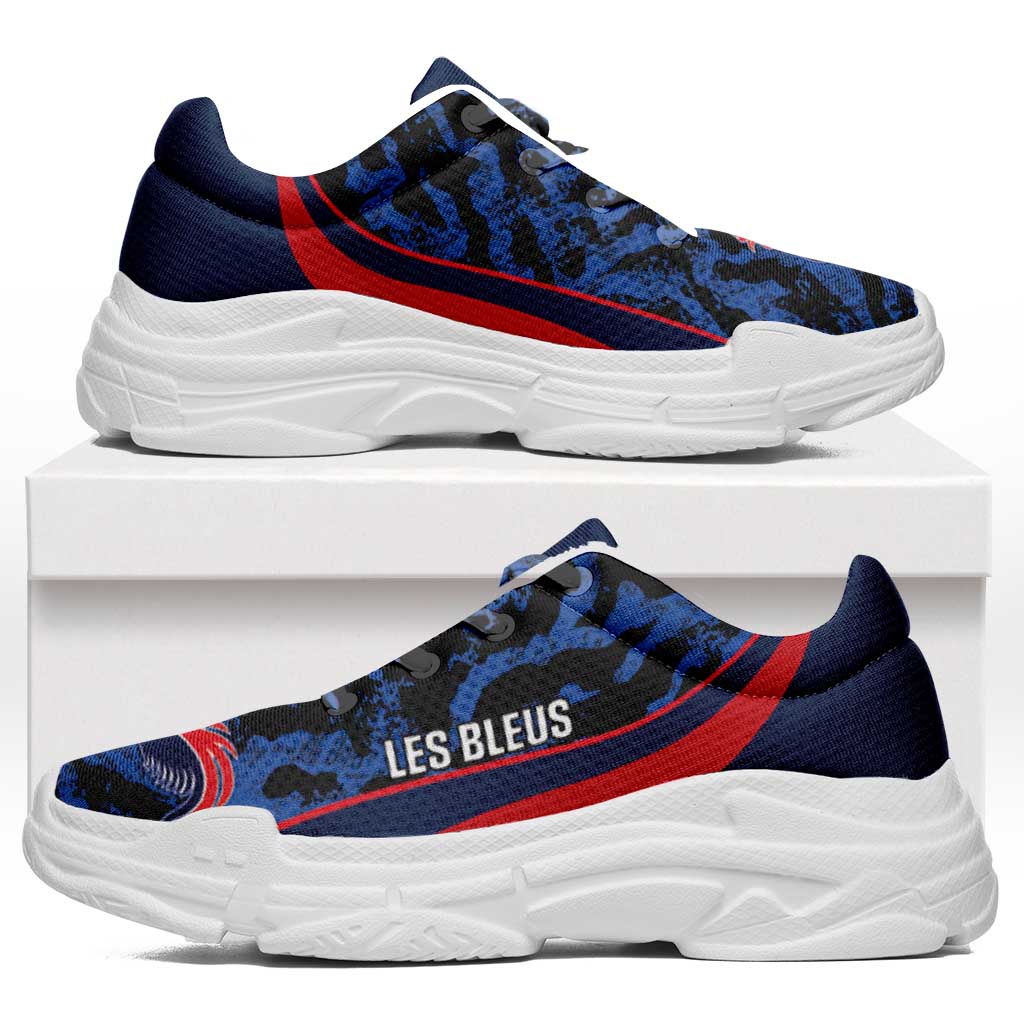 France 2026 Football Chunky Sneakers Allez Les Bleus Grunge Curve Stylized - Wonder Print Shop