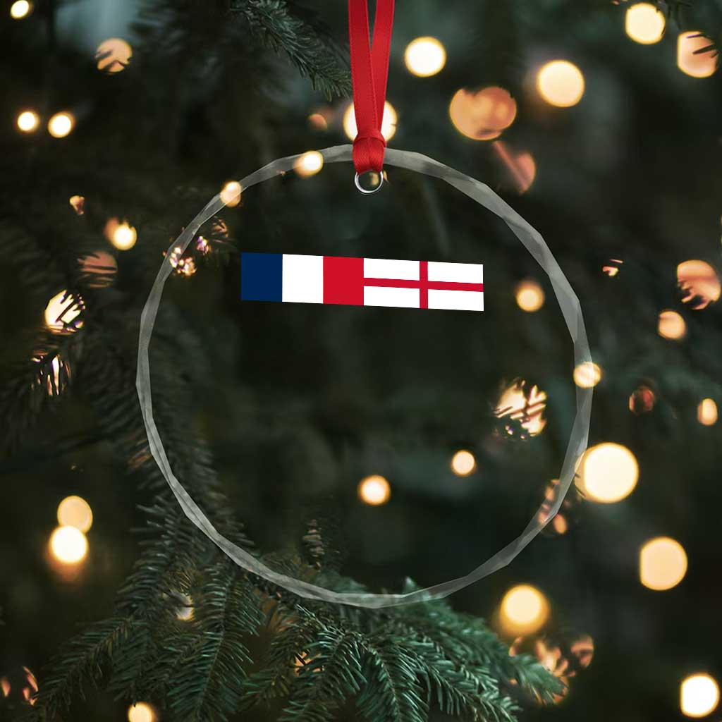 France England Dual Flag Graphic Crystal Glass Ornament Anglo English French Heritage Mixed Roots Pride Match Day
