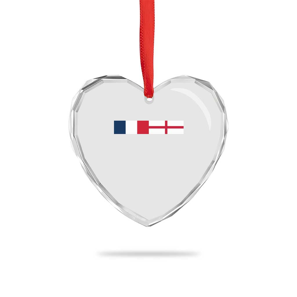France England Dual Flag Graphic Heart Crystal Glass Ornament Anglo English French Heritage Mixed Roots Pride Match Day