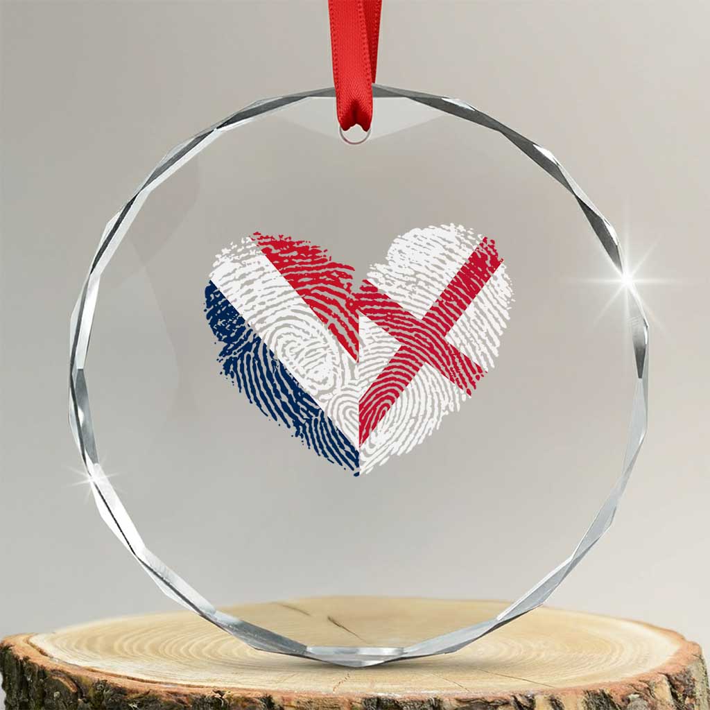 France England Flag Fingerprint Heart DNA Graphic Crystal Glass Ornament Proud Anglo English French Ancestry Love Identity