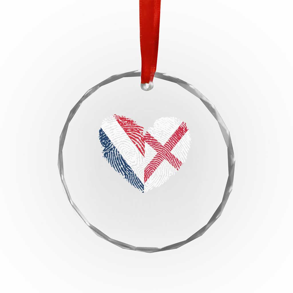 France England Flag Fingerprint Heart DNA Graphic Crystal Glass Ornament Proud Anglo English French Ancestry Love Identity