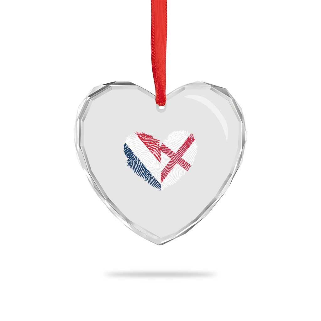 France England Flag Fingerprint Heart DNA Graphic Heart Crystal Glass Ornament Proud Anglo English French Ancestry Love Identity