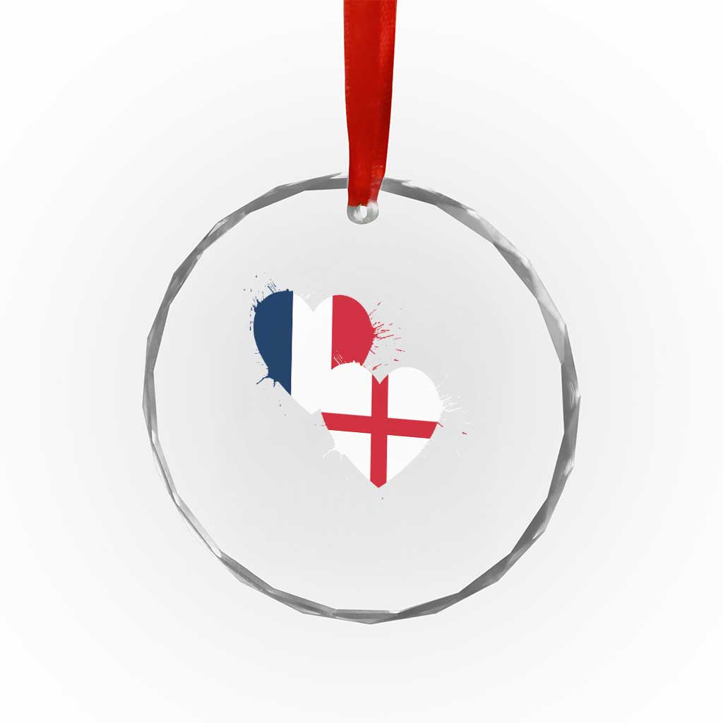 France England Flag Hearts Splatter Graphic Crystal Glass Ornament Anglo English French Heritage Love Unity