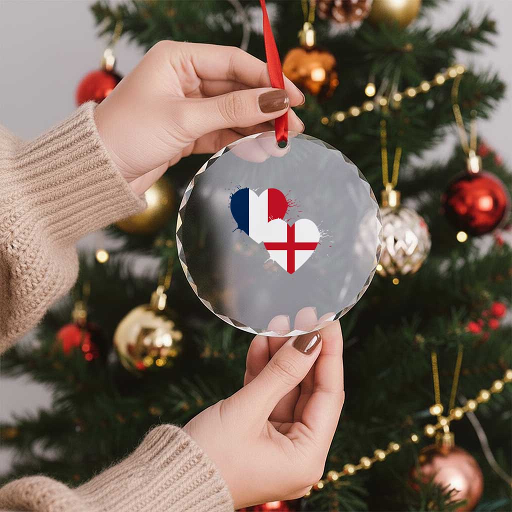 France England Flag Hearts Splatter Graphic Crystal Glass Ornament Anglo English French Heritage Love Unity