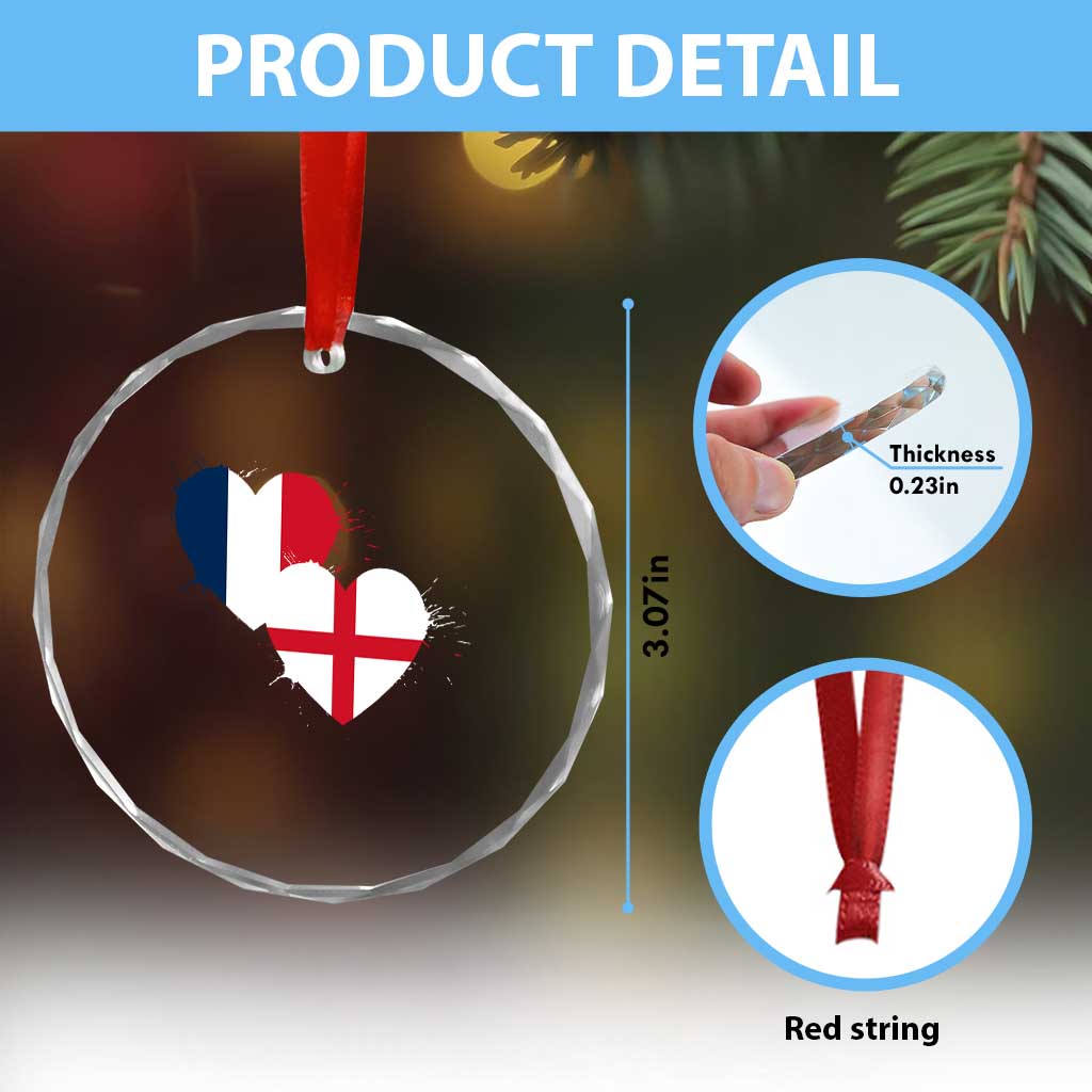 France England Flag Hearts Splatter Graphic Crystal Glass Ornament Anglo English French Heritage Love Unity
