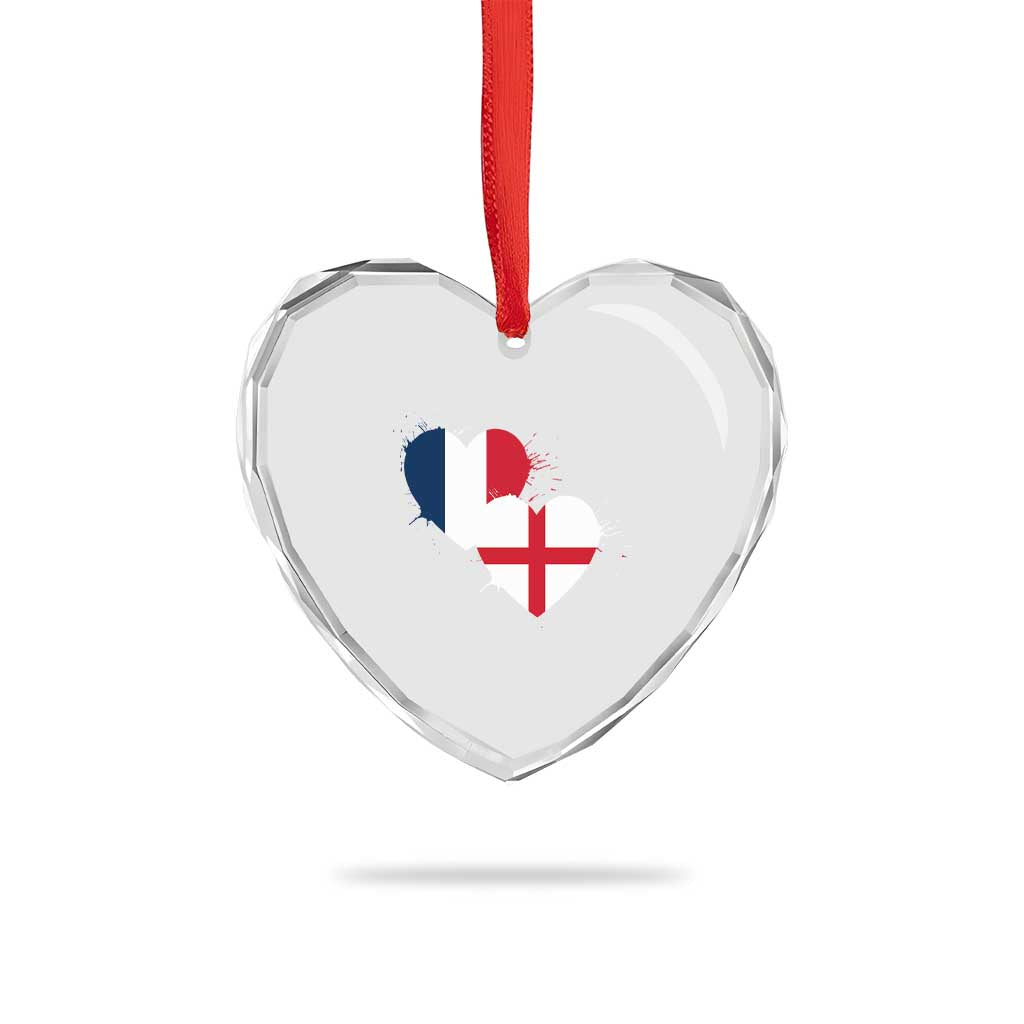France England Flag Hearts Splatter Graphic Heart Crystal Glass Ornament Anglo English French Heritage Love Unity