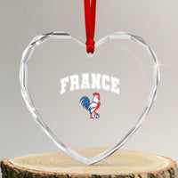 France Flag Gallic Rooster French National Pride Heart Crystal Glass Ornament