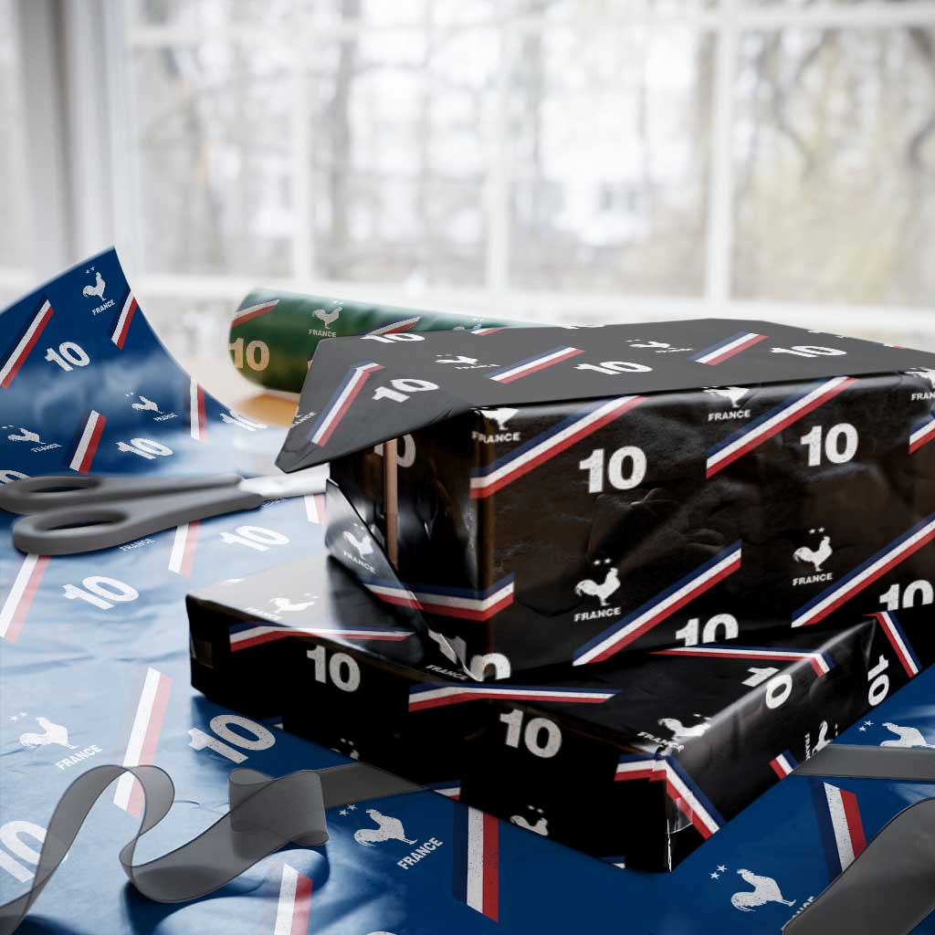 France Football Coq Wrapping Paper Roll French Flag Stripes Number 10 Athletic Soccer National Pride