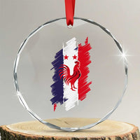 France Gallic Rooster Football Two Stars Brushstroke French Flag Graphic Crystal Glass Ornament