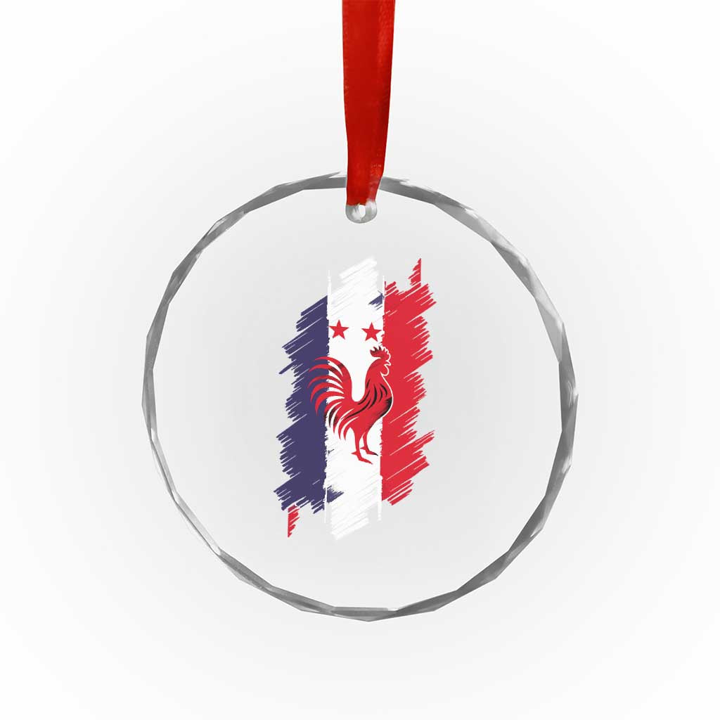 France Gallic Rooster Football Two Stars Brushstroke French Flag Graphic Crystal Glass Ornament