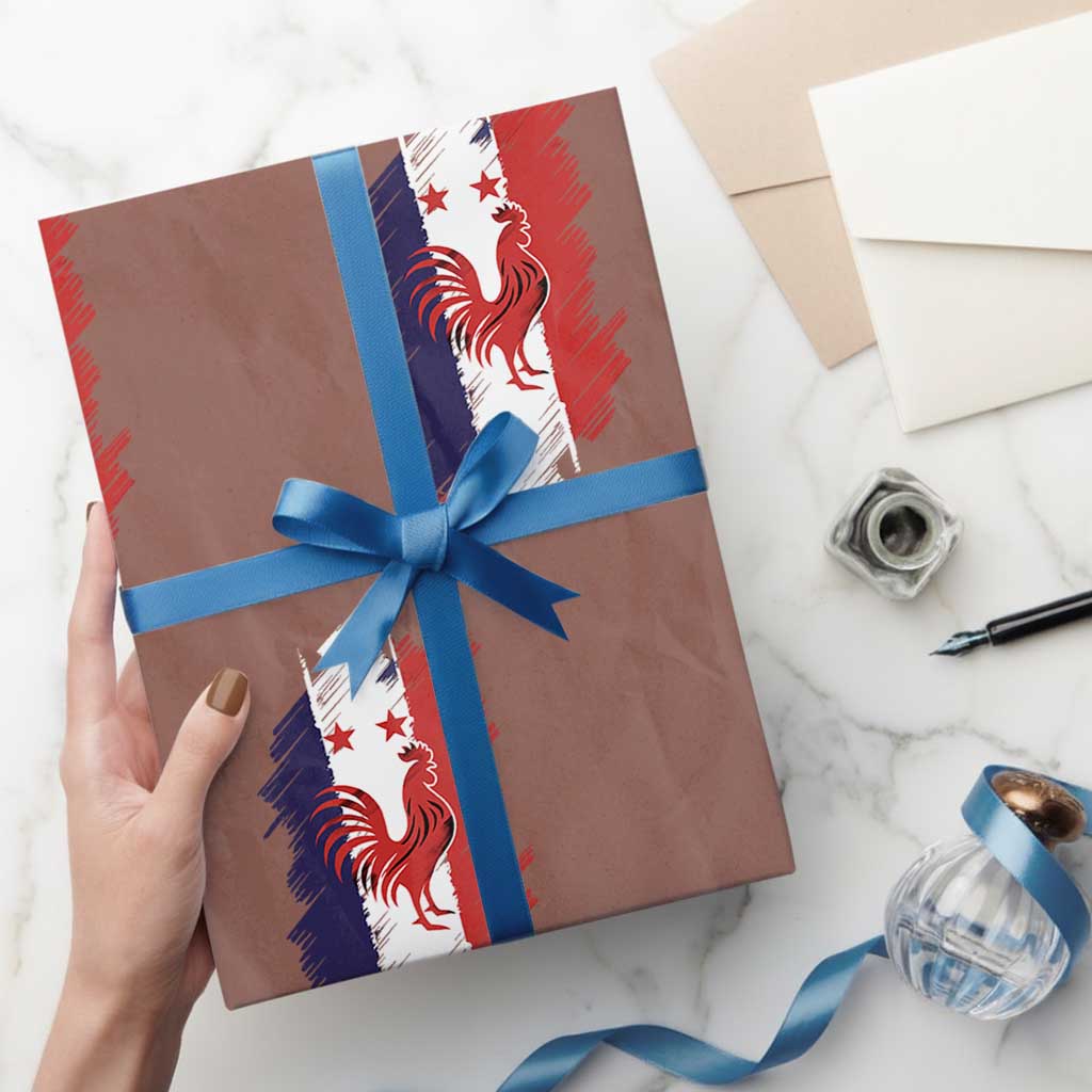 France Gallic Rooster Football Two Stars Brushstroke French Flag Graphic Wrapping Paper Roll