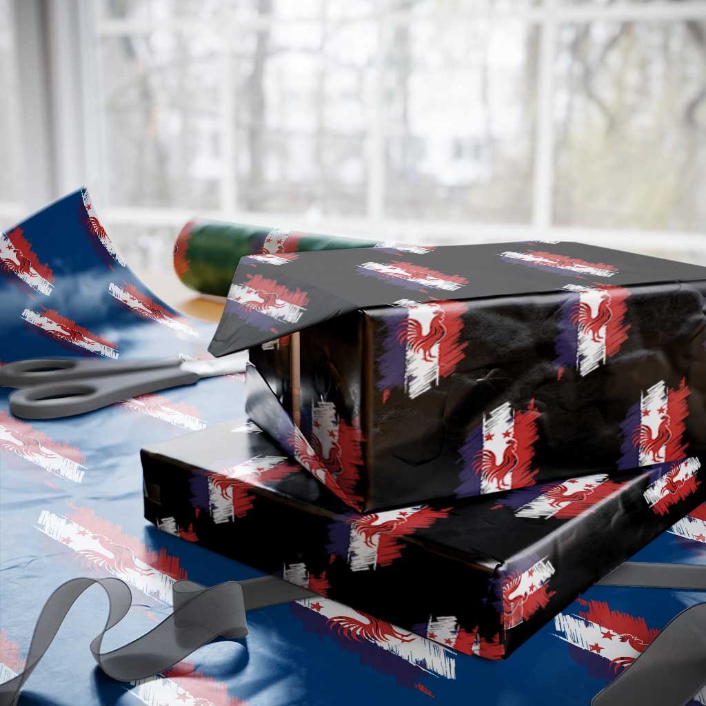 France Gallic Rooster Football Two Stars Brushstroke French Flag Graphic Wrapping Paper Roll