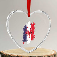 France Gallic Rooster Football Two Stars Brushstroke French Flag Graphic Heart Crystal Glass Ornament