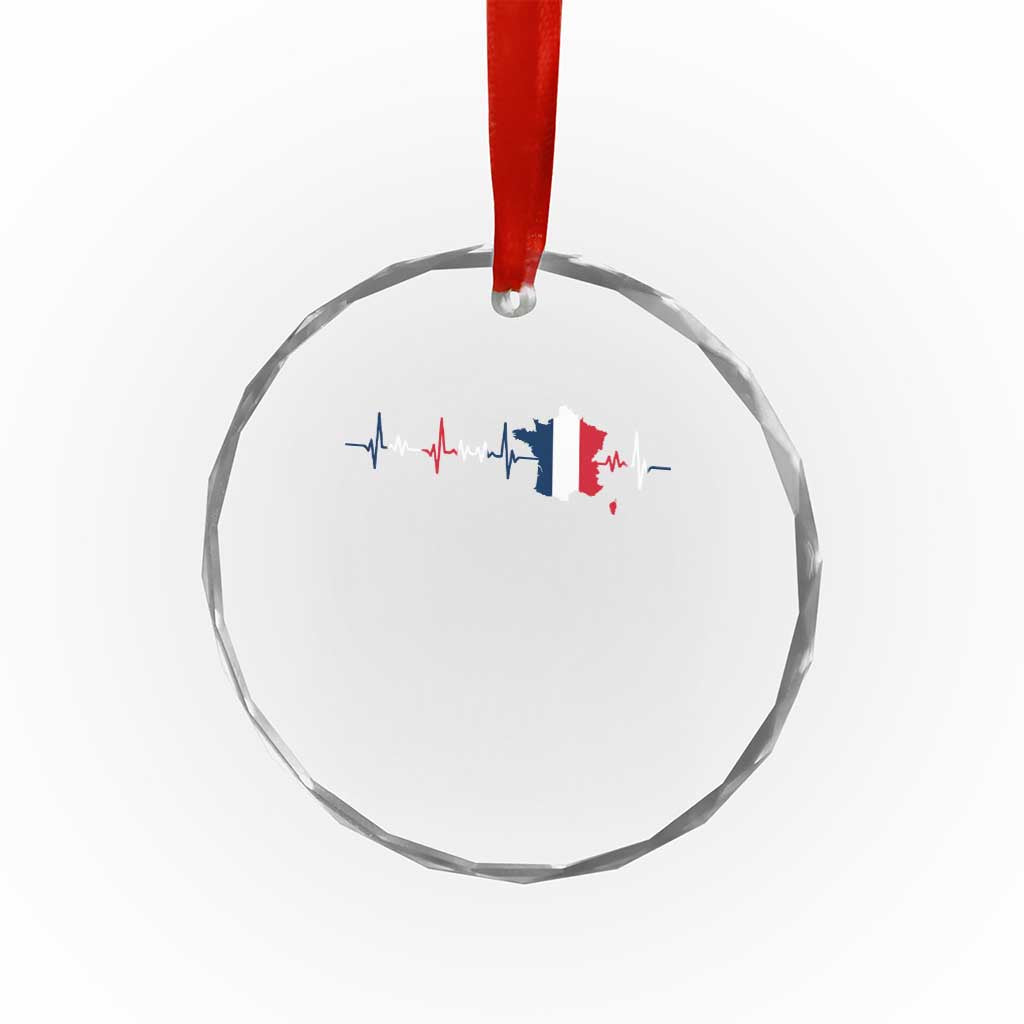 France Heartbeat EKG French Flag Map Crystal Glass Ornament
