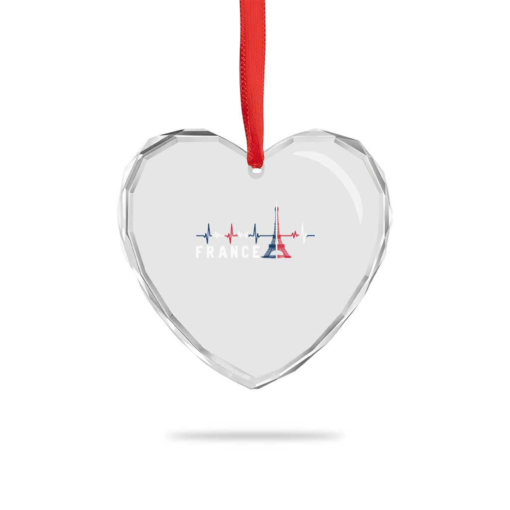 France Paris Heartbeat French Flag Eiffel Tower Souvenir Gift Heart Crystal Glass Ornament