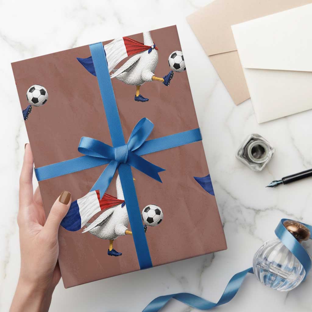France Soccer Goose Wrapping Paper Roll French Flag Patriotic Football Fan Graphic