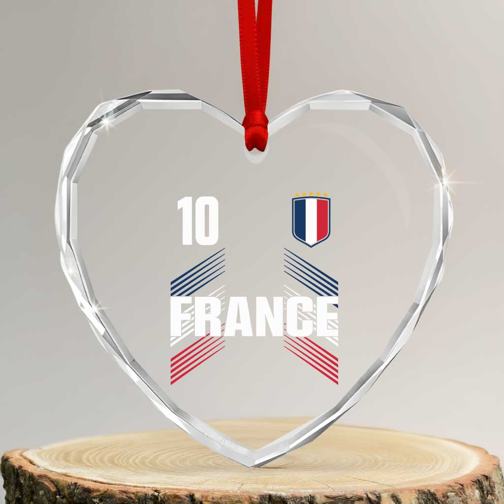 France Soccer Sports Graphic Number 10 Jersey Style Heart Crystal Glass Ornament Proud French Football Fans Game Day Pride