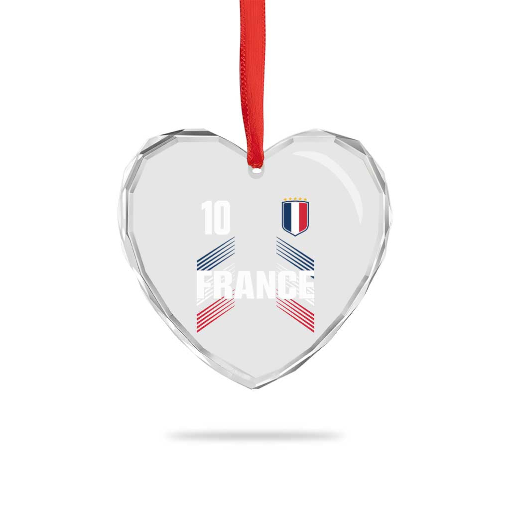 France Soccer Sports Graphic Number 10 Jersey Style Heart Crystal Glass Ornament Proud French Football Fans Game Day Pride