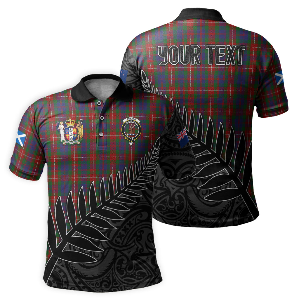 fraser-of-lovat-tartan-family-crest-golf-shirt-with-fern-leaves-and-coat-of-arm-of-new-zealand-personalized-your-name-scottish-tatan-polo-shirt
