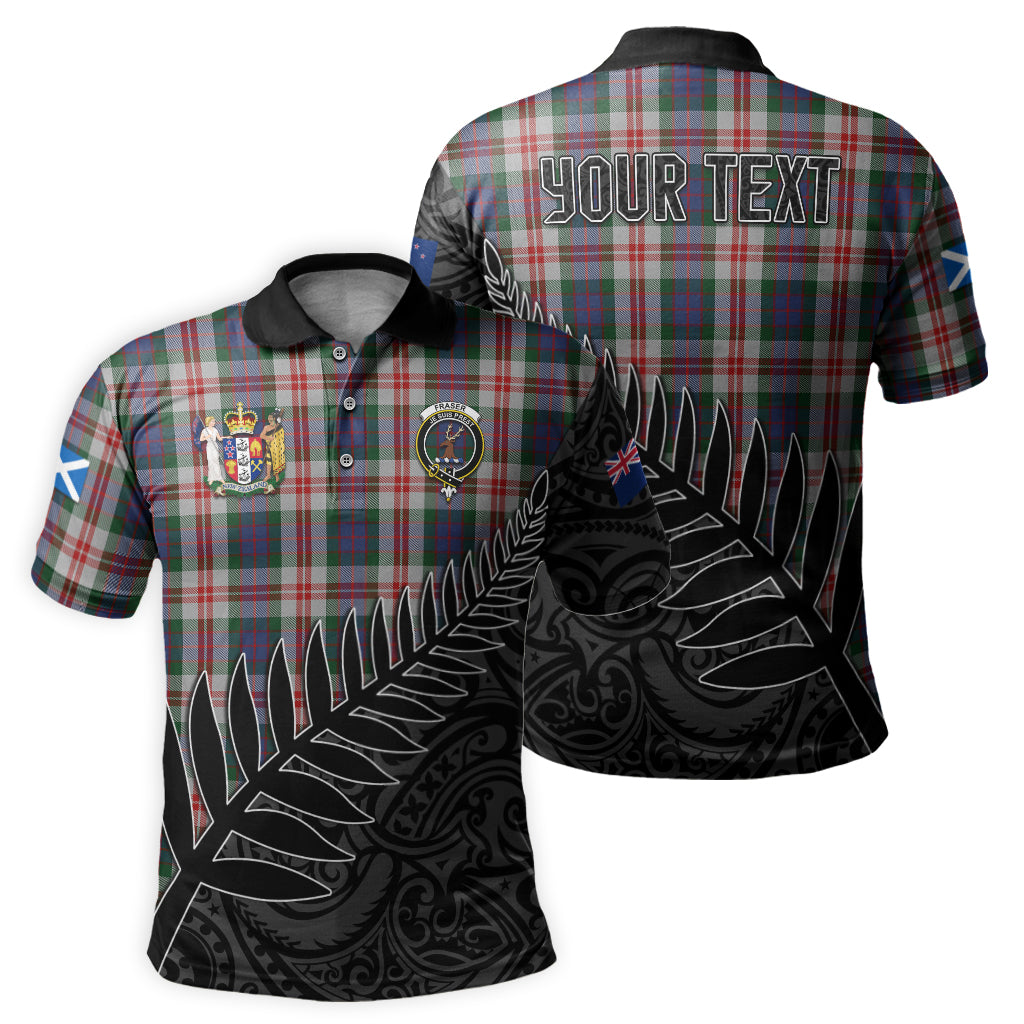 fraser-red-dress-tartan-family-crest-golf-shirt-with-fern-leaves-and-coat-of-arm-of-new-zealand-personalized-your-name-scottish-tatan-polo-shirt