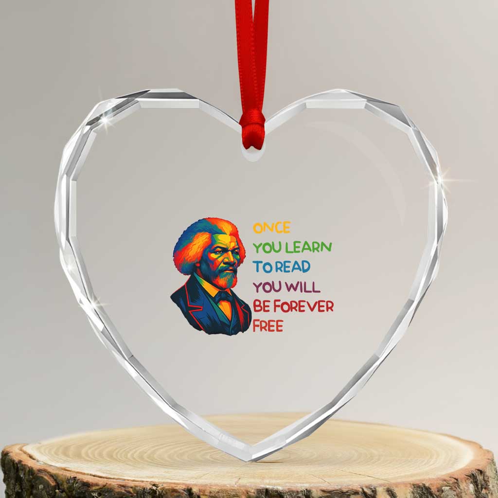 Frederick Douglass Inspirational Heart Crystal Glass Ornament Learn to Read Be Forever Free Black Leader - Wonder Print Shop