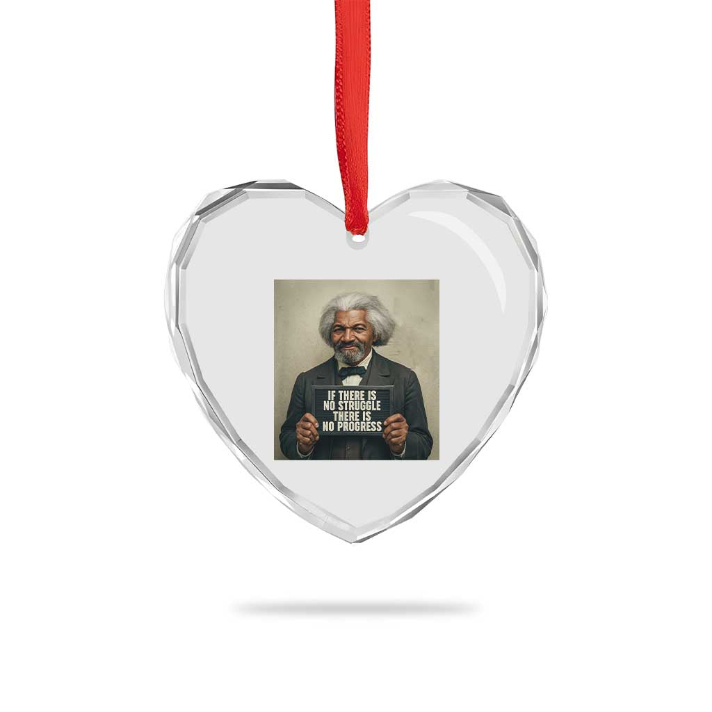 Frederick Douglass Quote Heart Crystal Glass Ornament If There Is No Struggle There Is No Progress - Wonder Print Shop