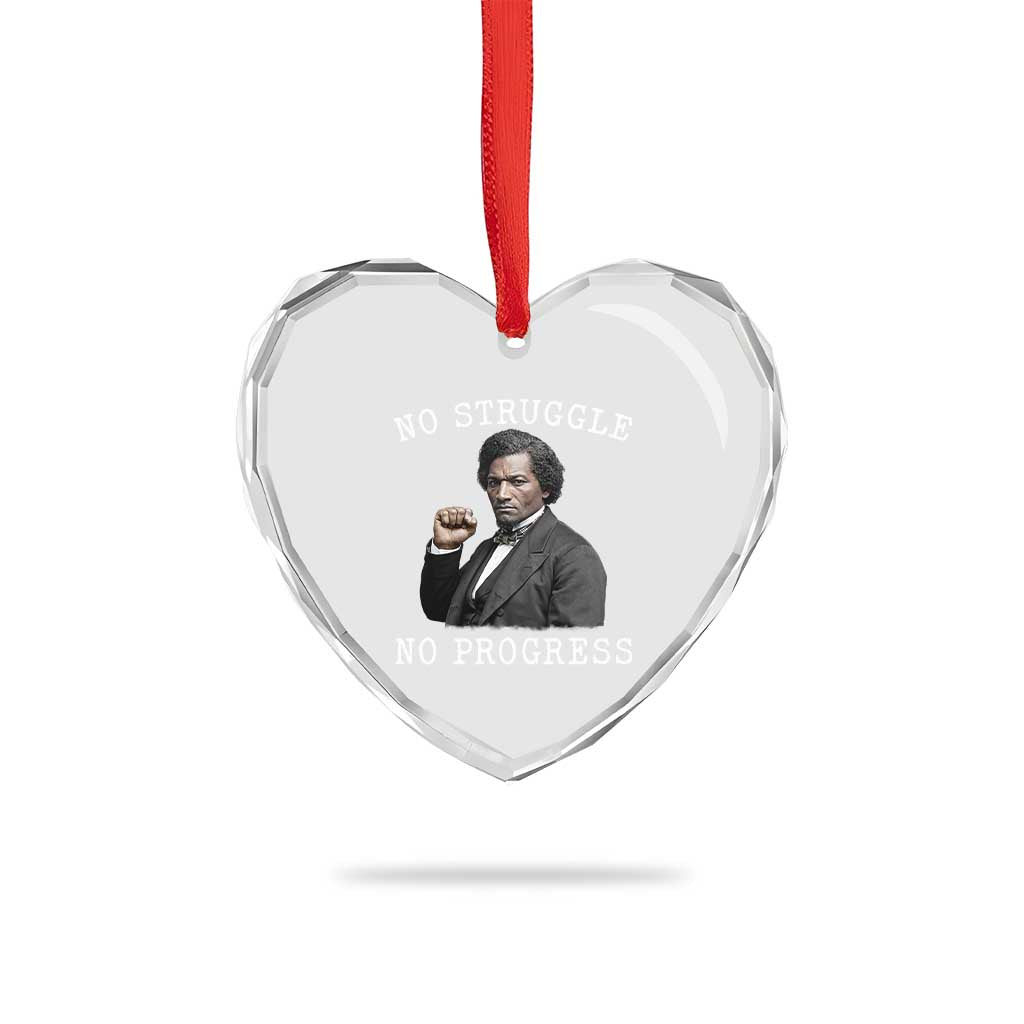 Frederick Douglass Quote Heart Crystal Glass Ornament No Struggle No Progress - Wonder Print Shop