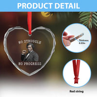 Frederick Douglass Quote Heart Crystal Glass Ornament No Struggle No Progress - Wonder Print Shop