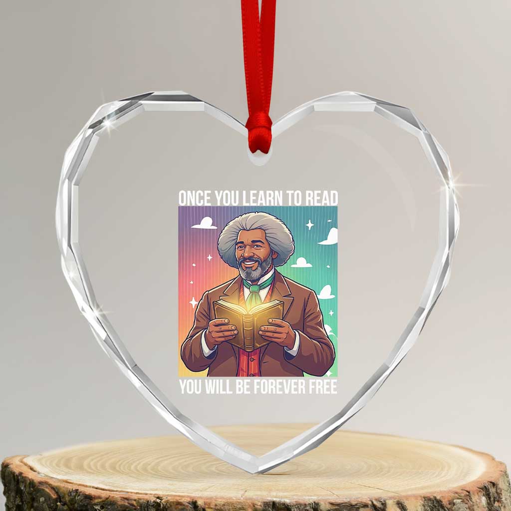Frederick Douglass Reading And Freedom Heart Crystal Glass Ornament African American Heritage - Wonder Print Shop