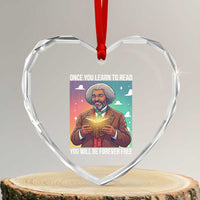 Frederick Douglass Reading And Freedom Heart Crystal Glass Ornament African American Heritage - Wonder Print Shop