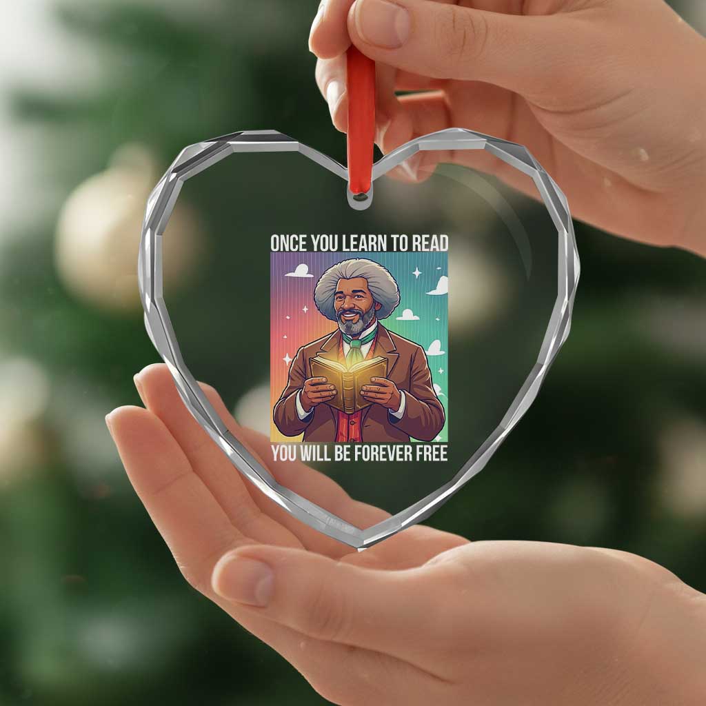 Frederick Douglass Reading And Freedom Heart Crystal Glass Ornament African American Heritage - Wonder Print Shop