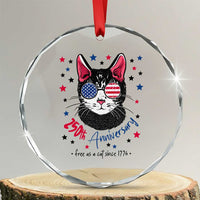 Free As A Cat Since 1776 Funny Patriotic Crystal Glass Ornament Cool American Flag Sunglasses Cat 250th Anniversary Semiquincentennial