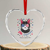 Free As A Cat Since 1776 Funny Patriotic Heart Crystal Glass Ornament Cool American Flag Sunglasses Cat 250th Anniversary Semiquincentennial