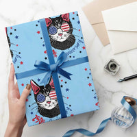 Free As A Cat Since 1776 Funny Patriotic Wrapping Paper Roll Cool American Flag Sunglasses Cat 250th Anniversary Semiquincentennial