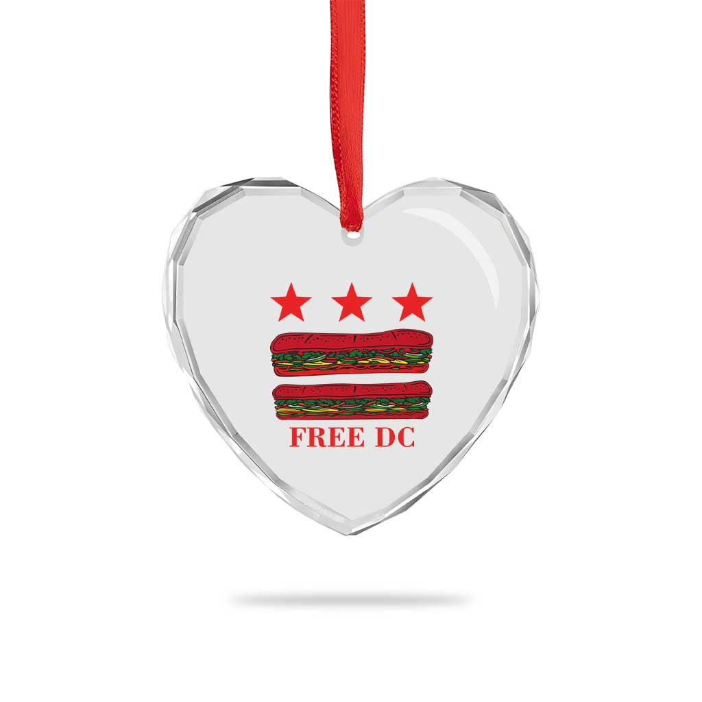 Free DC Funny Flag Parody Heart Crystal Glass Ornament Washington DC with Baguette Sandwich Twist - Wonder Print Shop