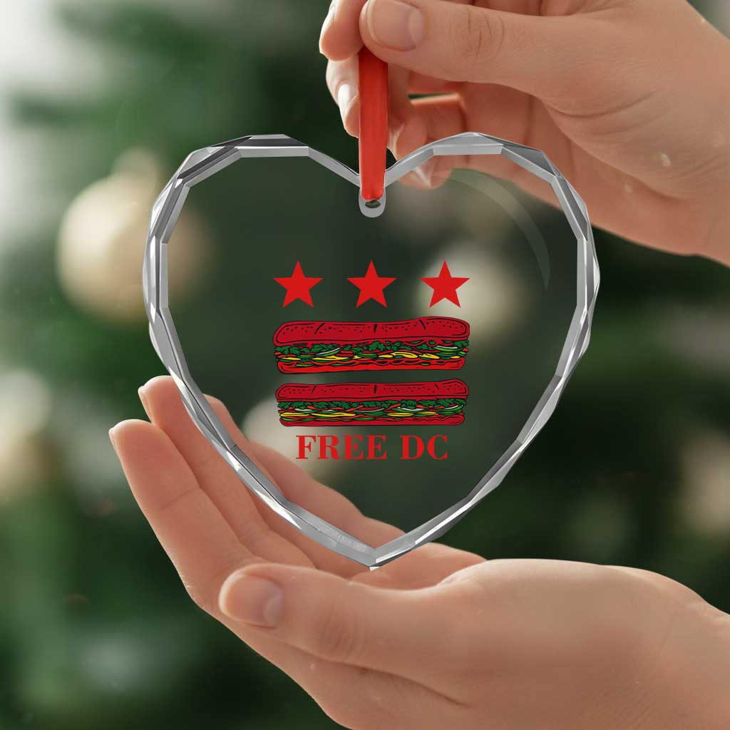 Free DC Funny Flag Parody Heart Crystal Glass Ornament Washington DC with Baguette Sandwich Twist - Wonder Print Shop