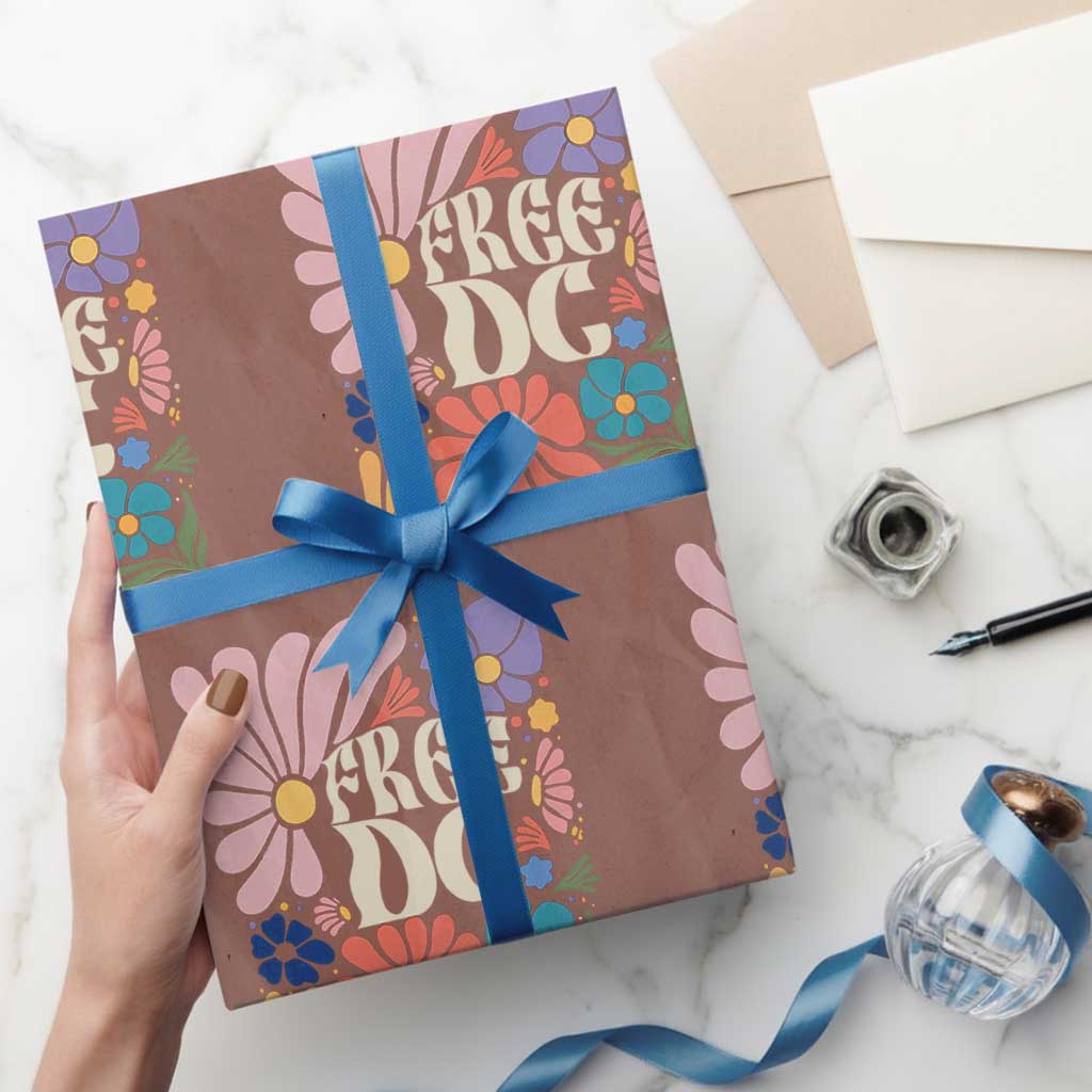 Free DC Subtle Groovy Floral Wrapping Paper Roll Washington D.C. Rights Retro Hippie Style - Wonder Print Shop