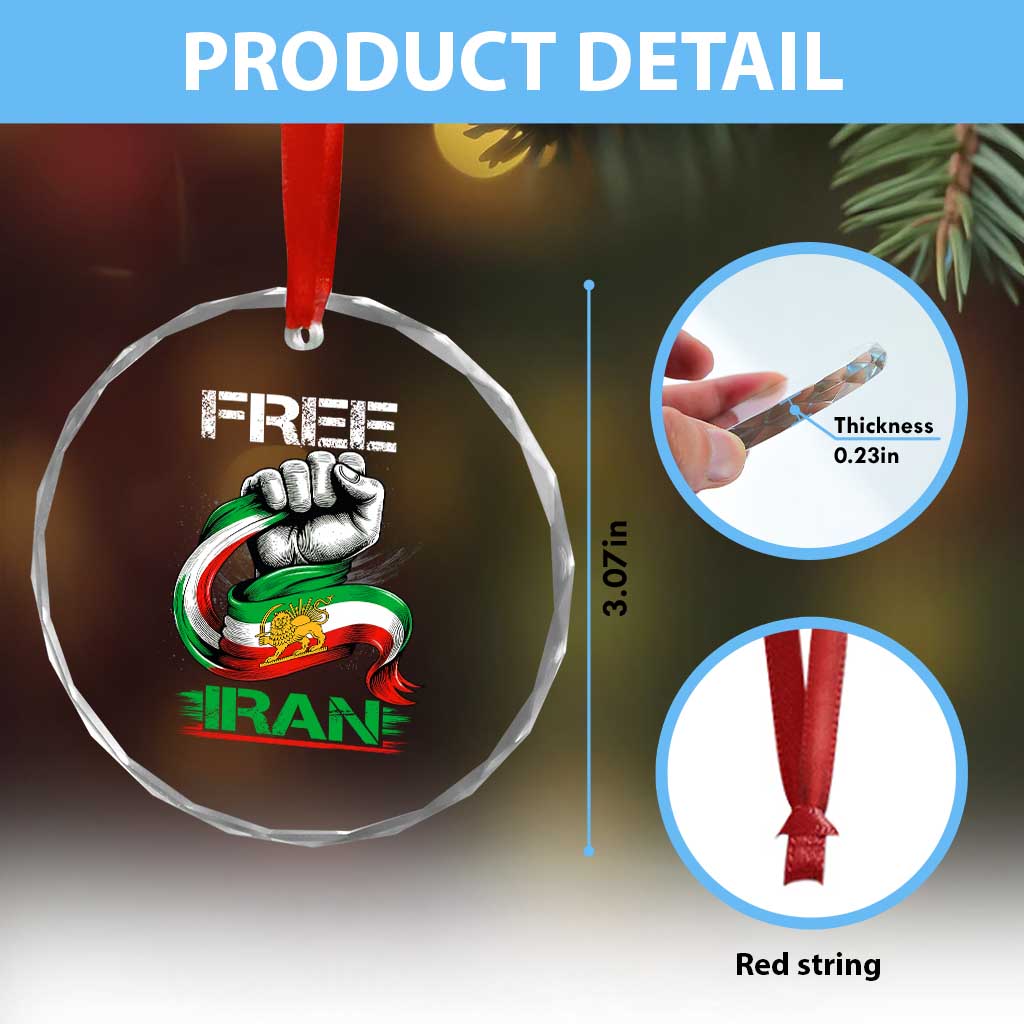 Free Iran Crystal Glass Ornament Iran Lion Sun Flag Fist