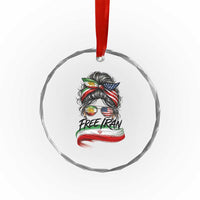Free Iran Crystal Glass Ornament Persian American Pride Lion Sun Flag Messy Bun
