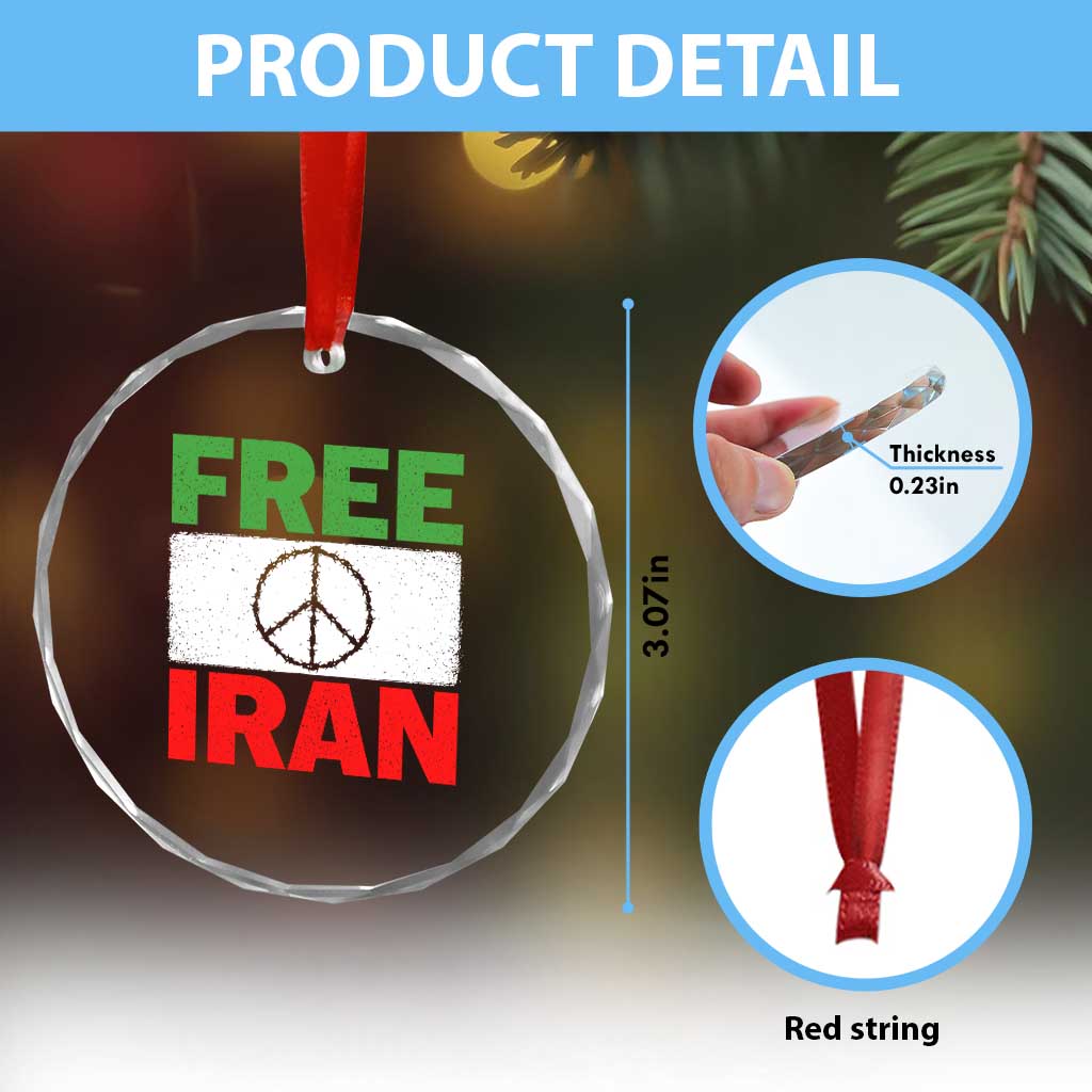 Free Iran Crystal Glass Ornament Stop War Barbed Wire Peace Sign